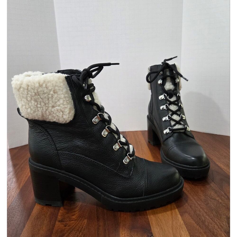 Marc Fisher Lakynn Lace Up Lug Sole Heeled Combat Booties Size 7.5